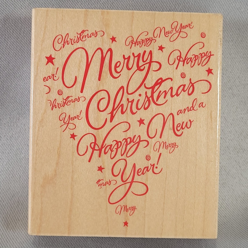 Merry Christmas Heartprint Rubber Stamp Hero Arts Wood Mounted L2004